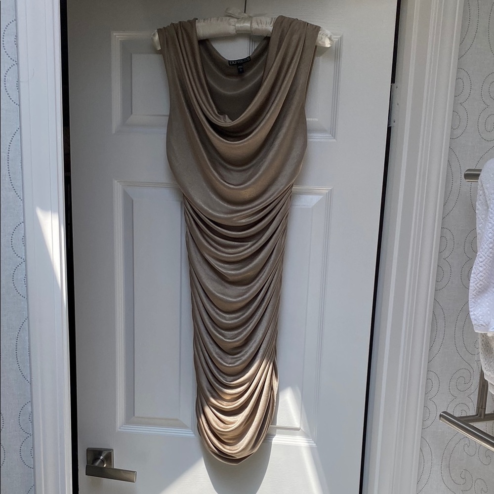 Express Tan Mini Dress with Elegant Draping